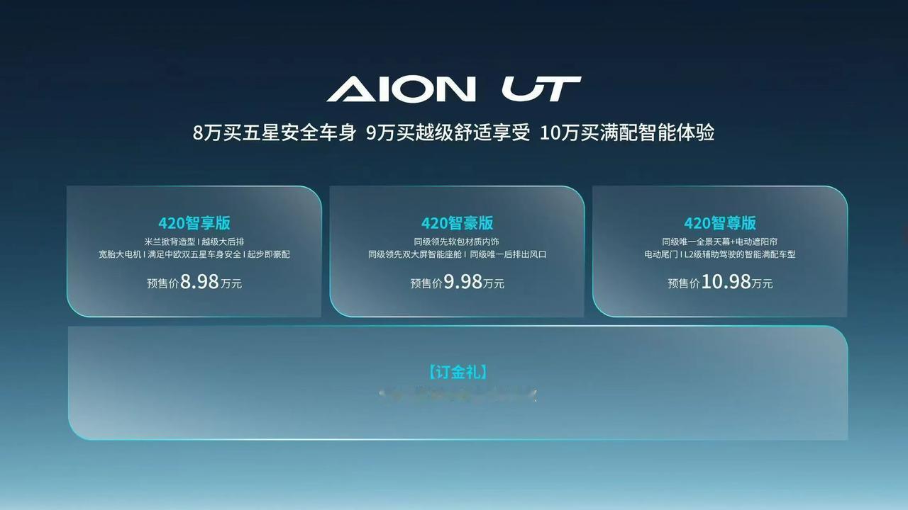 UT 是广汽埃安旗下的一款小型电动车，轴距超 2750mm。今天价格公布，还是很