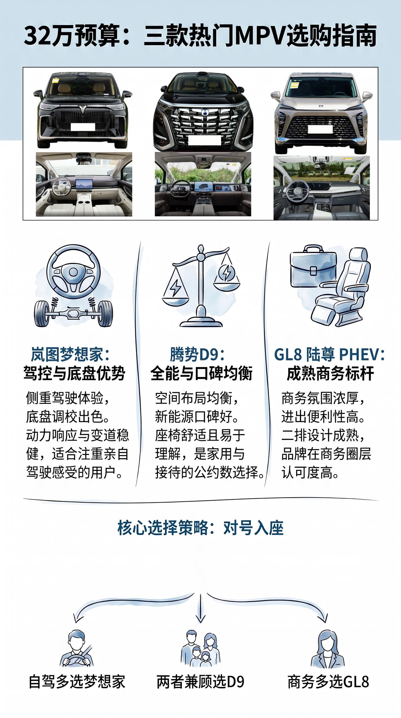 预算32万，梦想家、腾势D9、GL8陆尊PHEV怎么选？
家用兼商务，别只看谁的