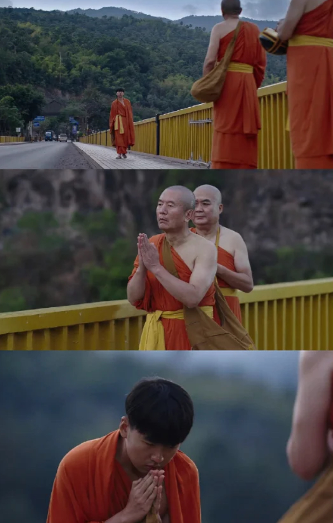 边水往事 因果循环毛攀下线这幕可以和沈星见比丘互为映照了沈星见比丘，背后山峦低伏