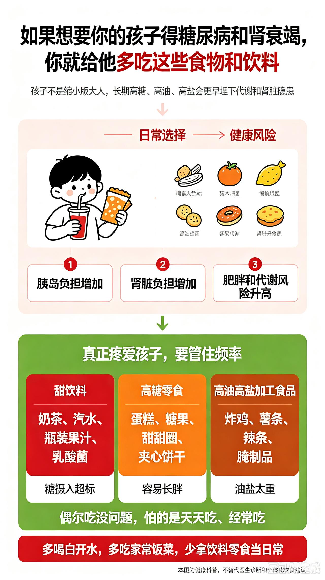 如果想要你的孩子得糖尿病和肾衰竭，你就给他多吃这些食物和饮料！
 
不少家长以为