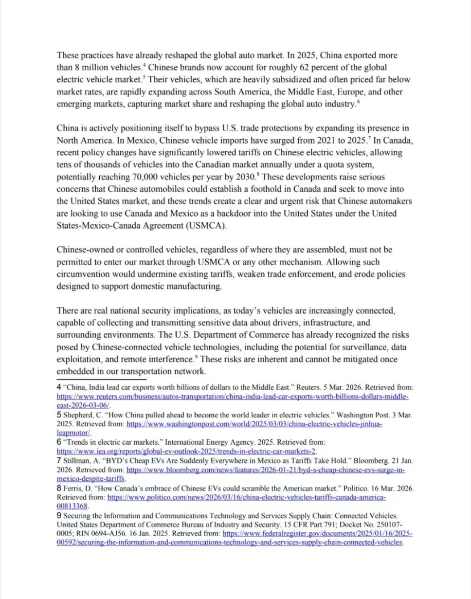 收到情报，一份74个美国议员亲笔署名写给墨西哥总统的联名信，要求墨西哥限制中国汽