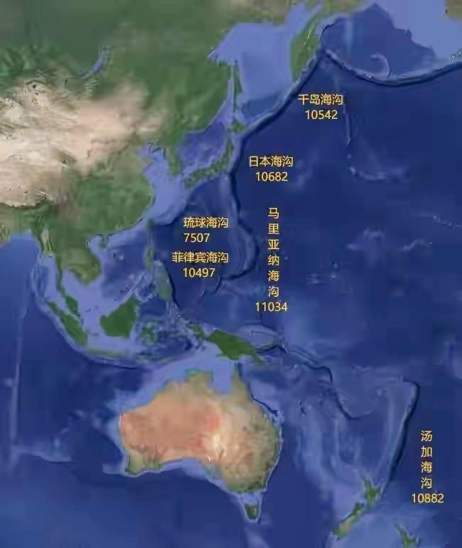 别只知道11034米的世界第一马里亚纳海沟，在西太平洋还有一大堆超级深的海沟，尤