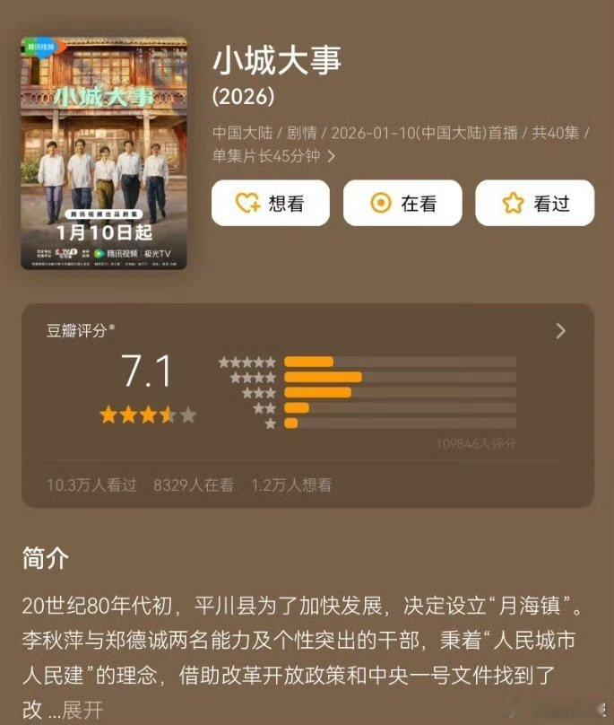 赵丽颖小城大事豆瓣开分7.1小城大事开分7.1赵丽颖小城大事豆瓣开分7.1 