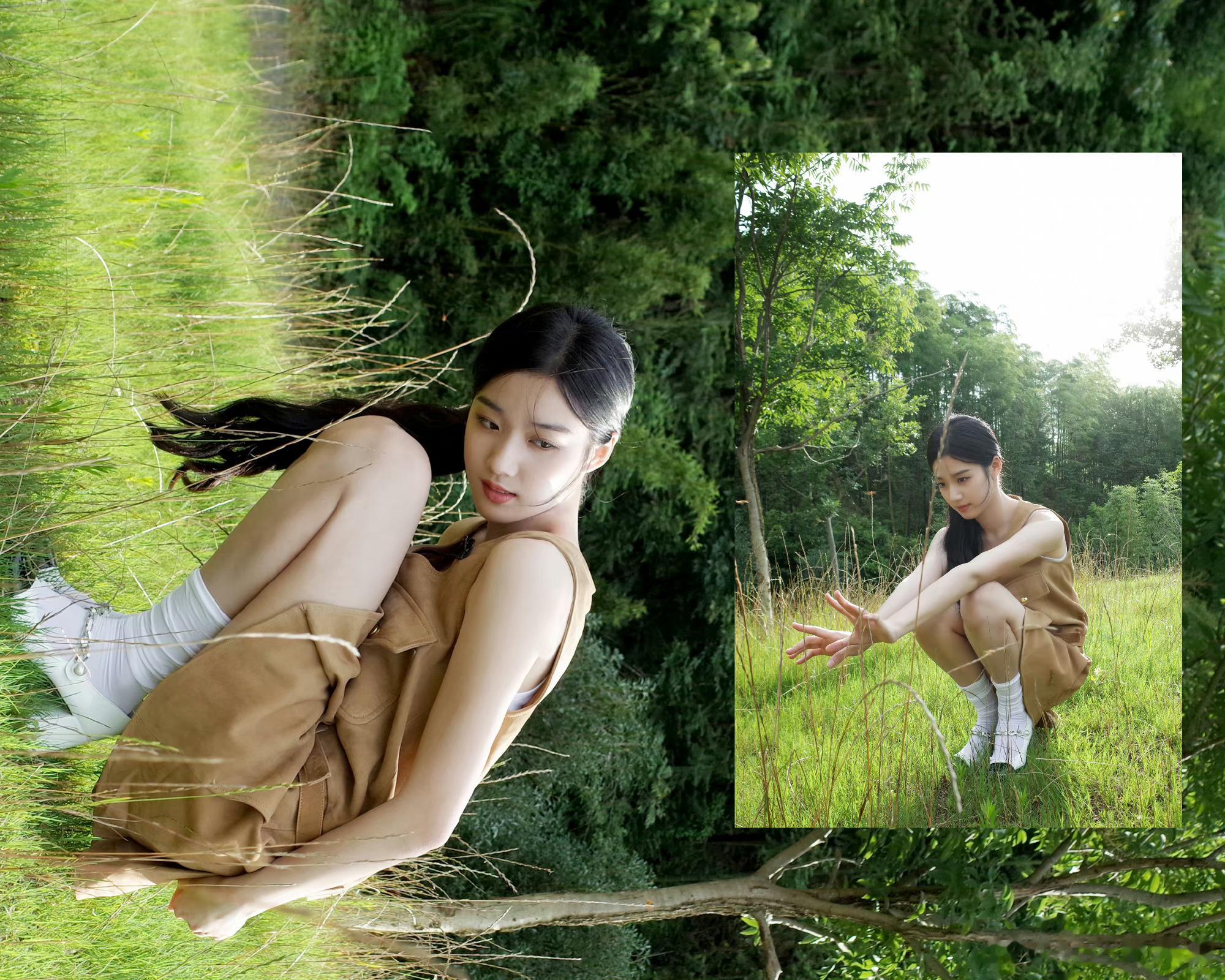 #卢昱晓在大山里拍照# 卢昱晓最新的照片中走进大自然，在山里的照片看上去清新自然