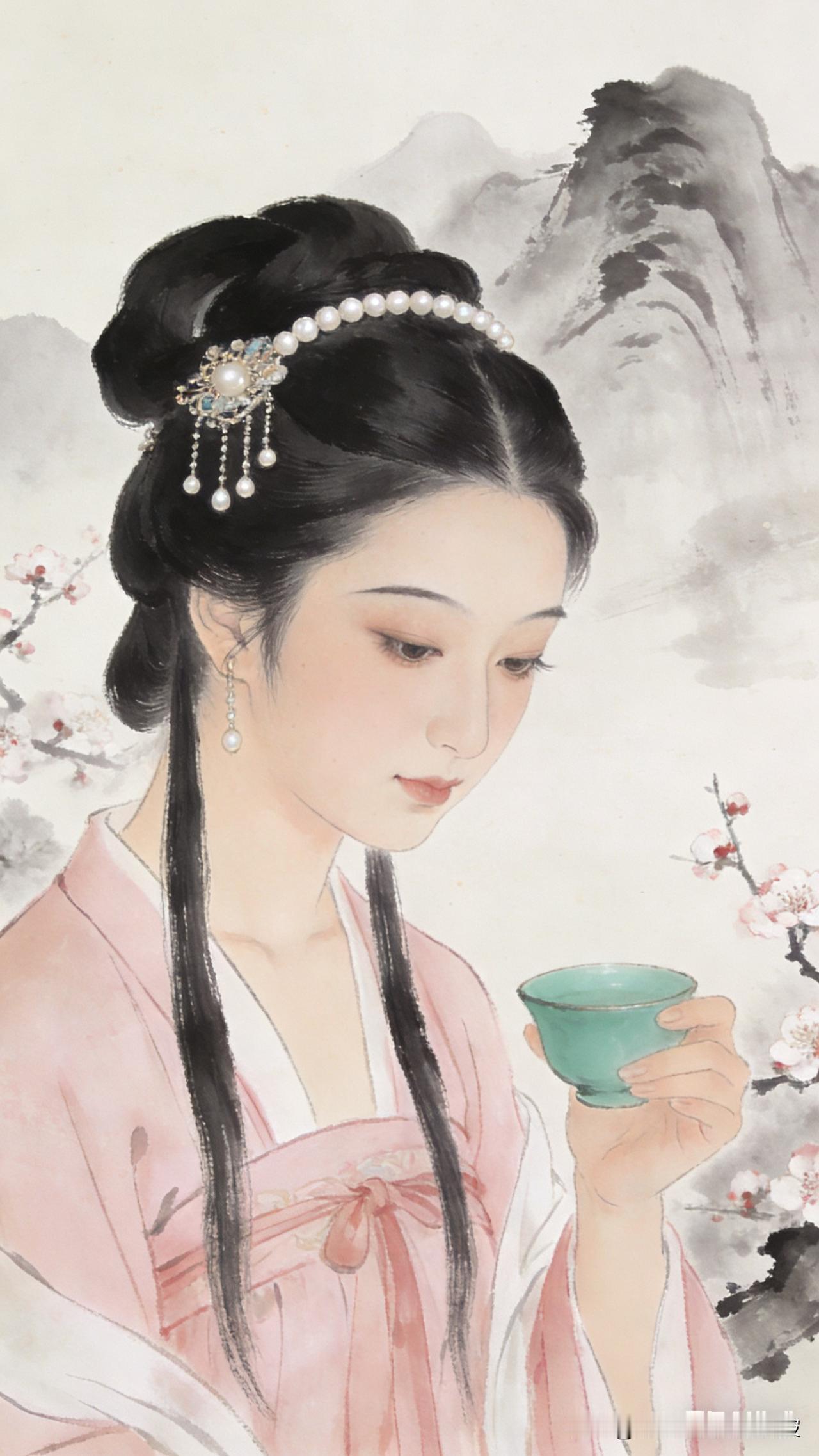 超爱！汉服的襟袖飘逸、纹样雅致，简直把东方韵味焊在身上了～
再加杯冒着热气的茶，