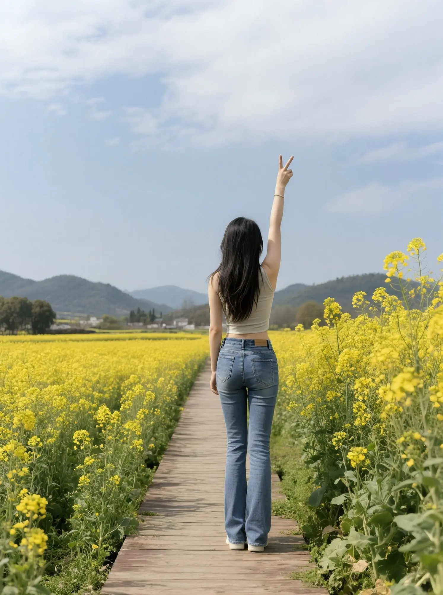 穿搭牛仔裤AI田园风情写真 随变ai随便玩