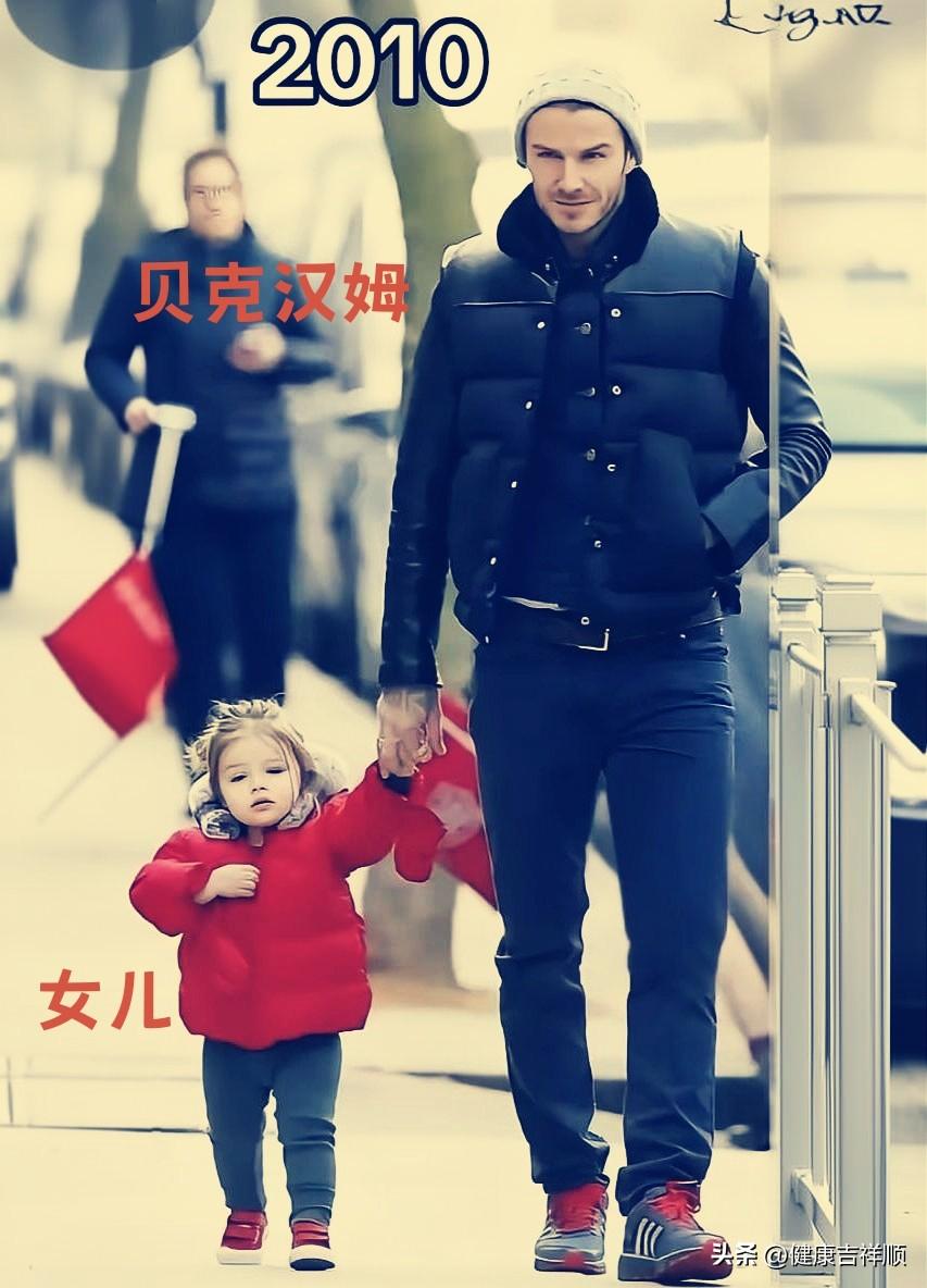 年轻时的贝克汉姆和女儿，时隔多年今昔对比。
从足球场下的“好爸爸”，到岁月沉淀后