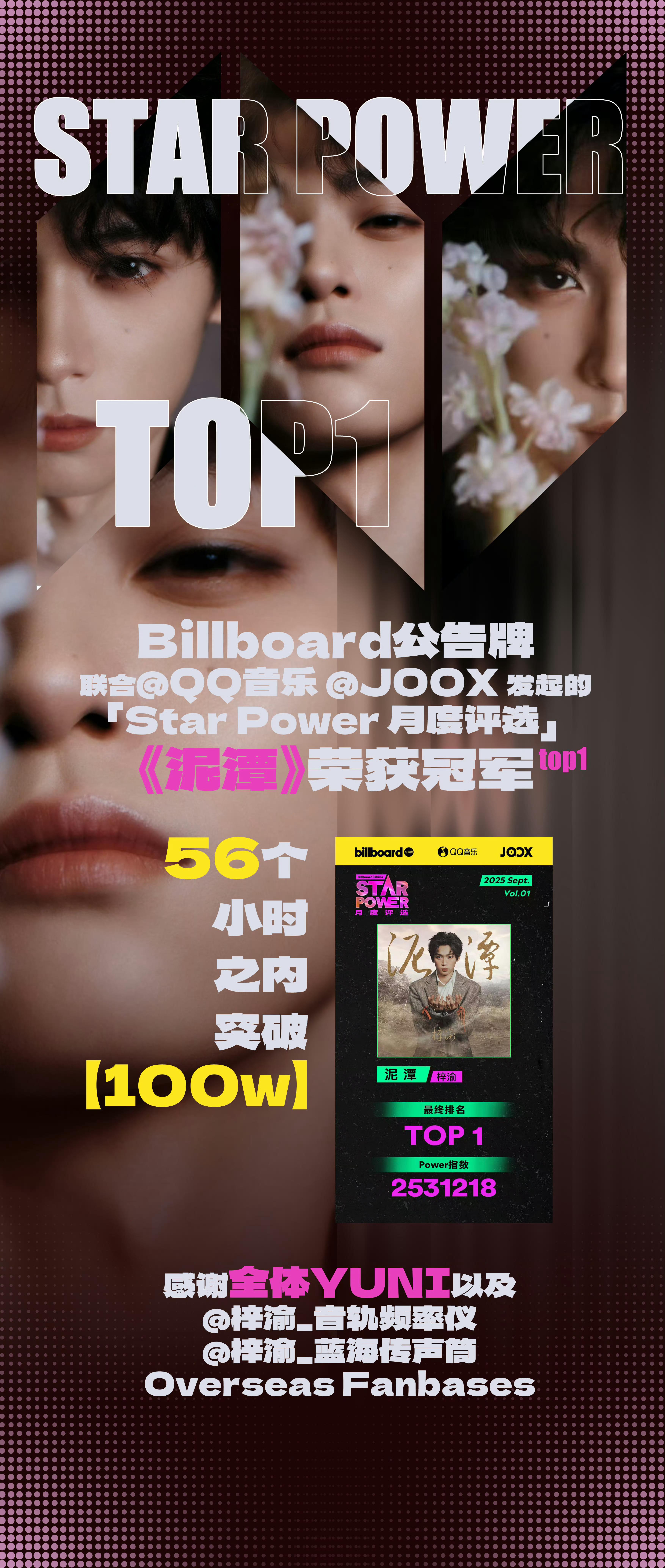 梓渝泥潭登顶StarPower，Star Power是Billboard公告牌联