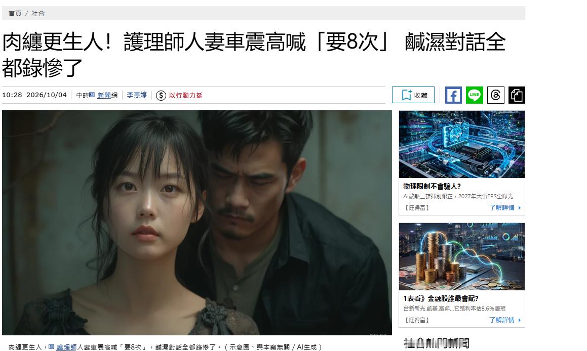 短短20、30个字，台媒的标题真是活色生香，小编好像藏在这对偷腥男女的车底下。更