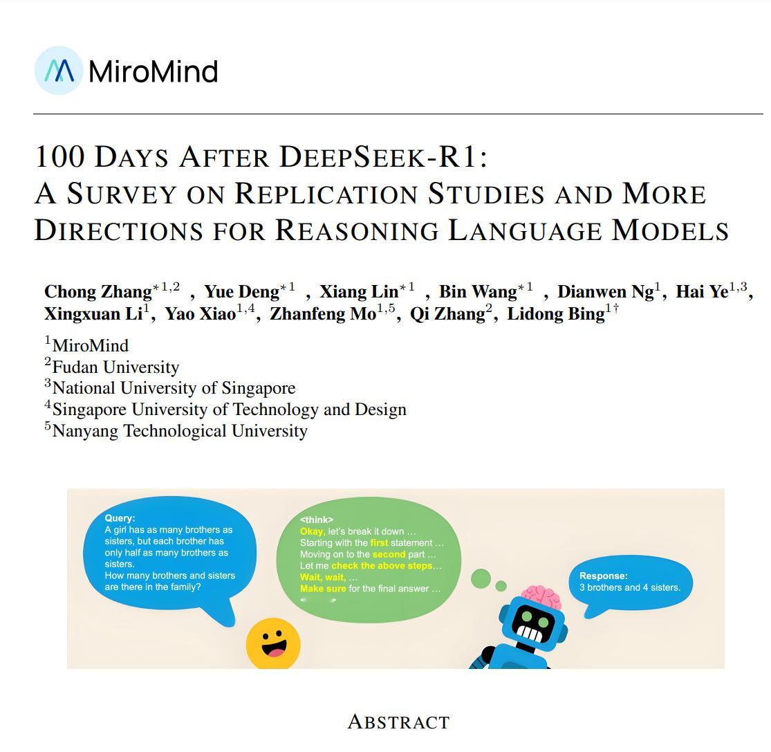 《在 DeepSeek-R1 发布 100 天后，我们学到了什么？》arxiv.
