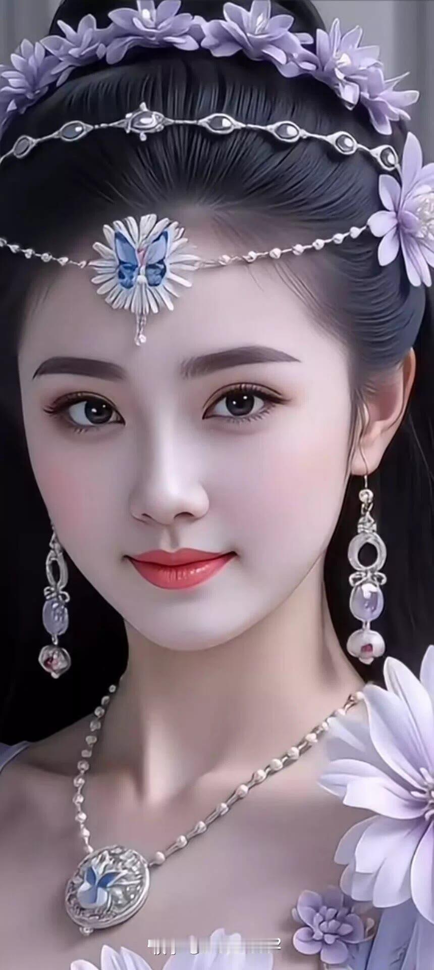 梦幻古风少女，头戴花环，佩戴精美饰品，宛如画中仙子。