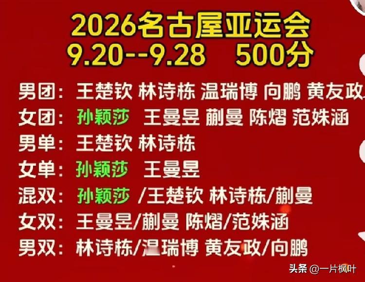 看了参加九月份名古屋亚运会的参赛名单，我感觉女团少了陈幸月和王艺迪，缺了点保障。