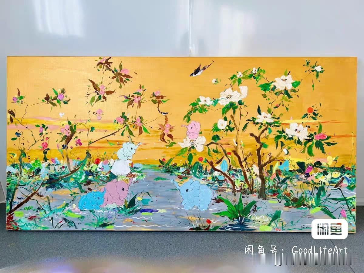 全新高级感纯手绘临摹付毅兵老师油画作品《和鸣金春》纯手绘油画客厅装饰画666元