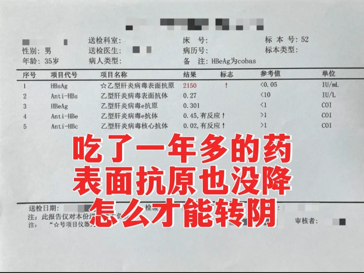 吃了一年药表面抗原也没降，怎么才能转阴？。今天门诊上的一个患者，吃了一...