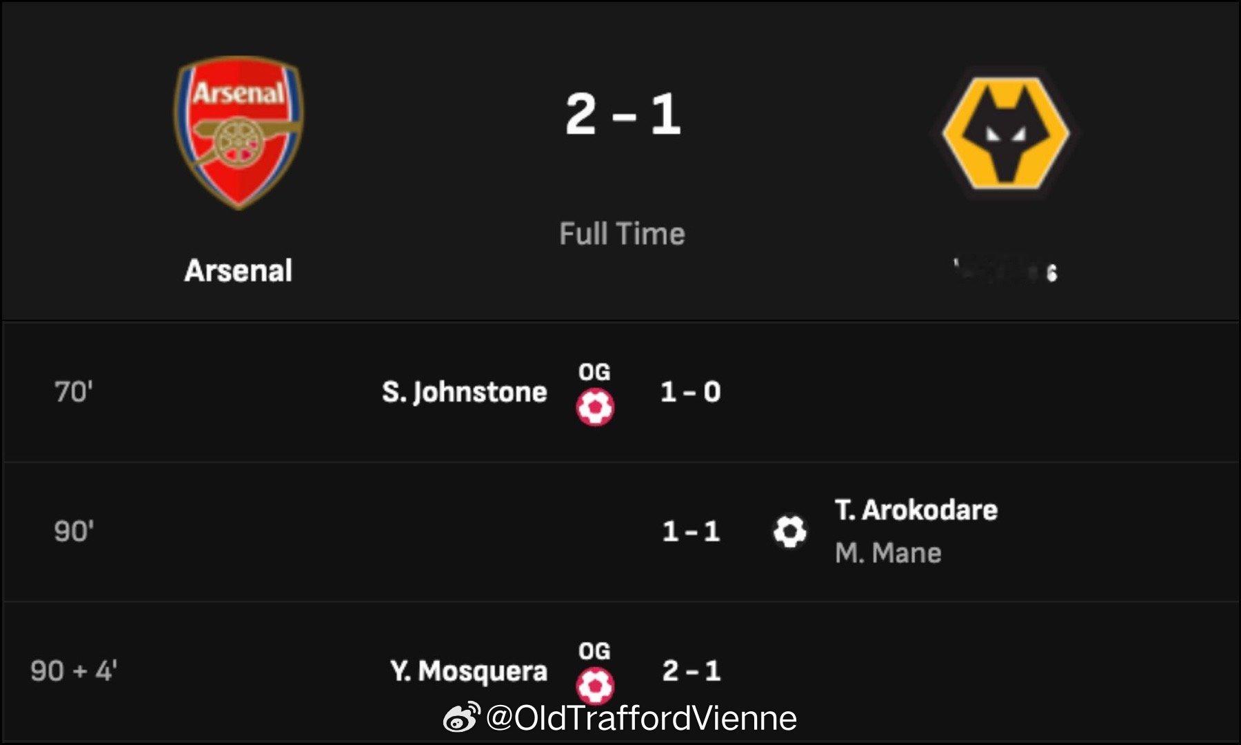 狼队你怎么回事儿对阵阿森纳进了三个球，两个乌龙，1-2输了还压哨进乌龙球被绝杀球