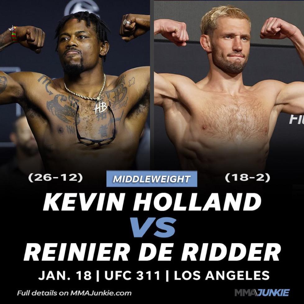 凯文·霍兰德将于 1 月 18 日UFC311对阵雷尼尔·德·里德尔