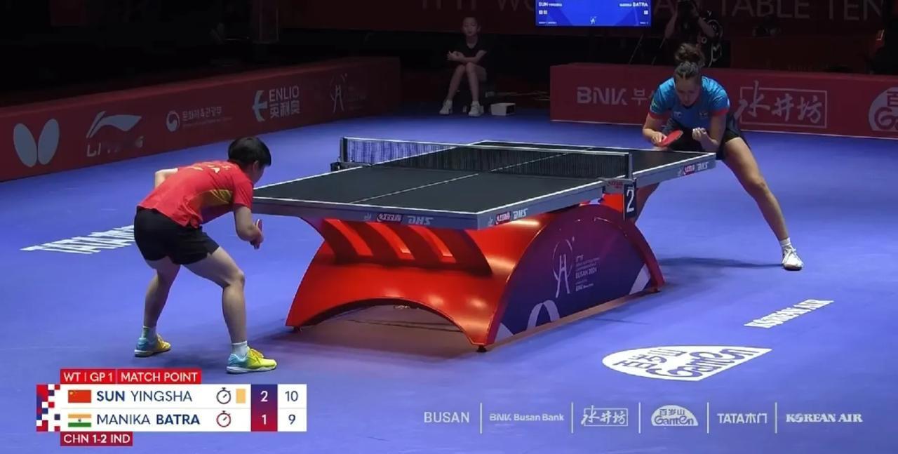 孙颖莎3-1巴特拉，为中国队拿下第二分。
#釜山世乒赛团体赛# 中国vs印度第四