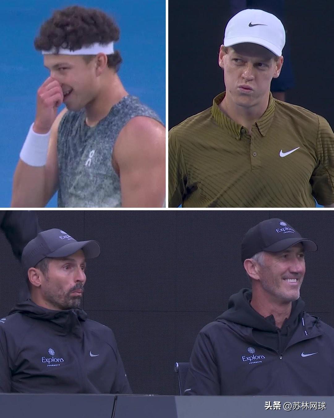 辛纳6-3/6-4谢尔顿
离连续三年晋级澳网半决赛只差一盘。