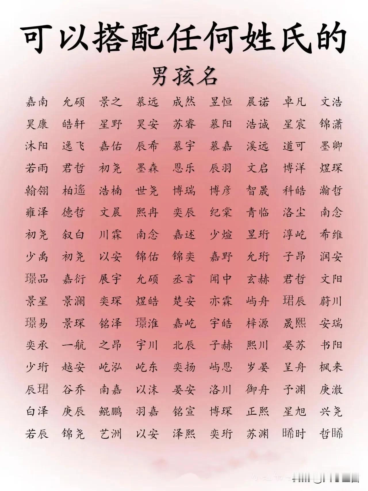 可以搭配任何姓氏的男孩名
在中文语境下，给男孩取名字时通常会考虑到与姓氏的搭配是