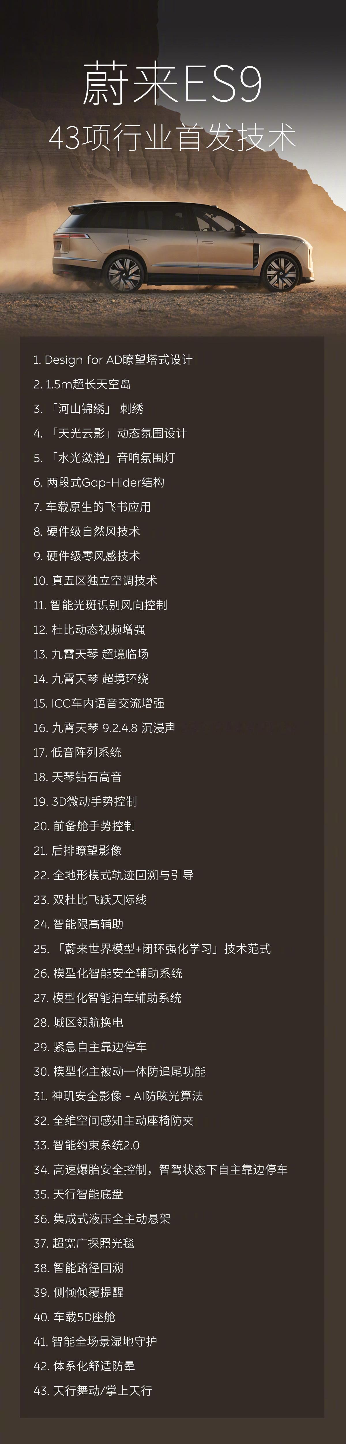ES9公布43项技术首创旗舰就是要有旗舰该有的样子！今晚蔚来ES9发布，一口气公