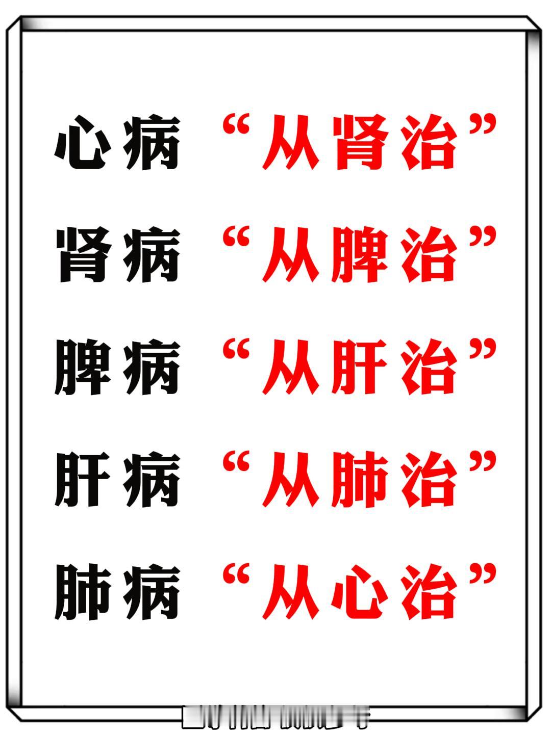 心病“从肾治”
肾病“从脾治”
脾病“从肝治”
肝病“从肺治”
肺病“从心治”