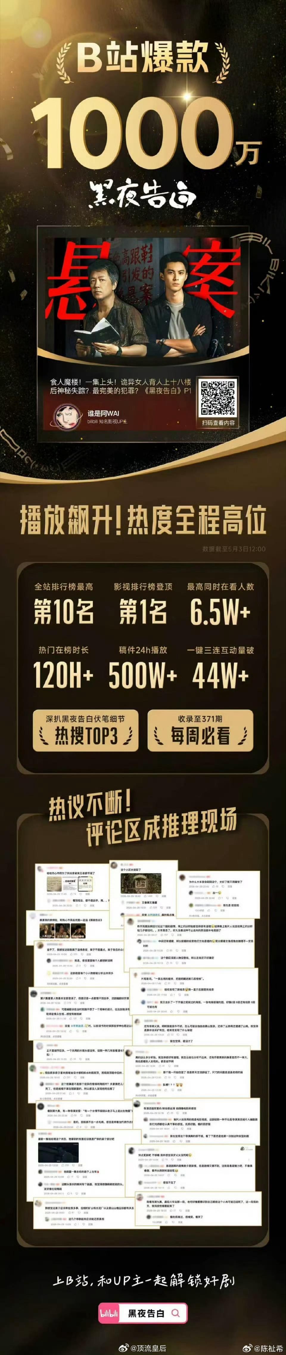 黑夜告白优酷独播发B站爆款战报，之前制片人也说播放量不高是很多人看网盘，其他平台