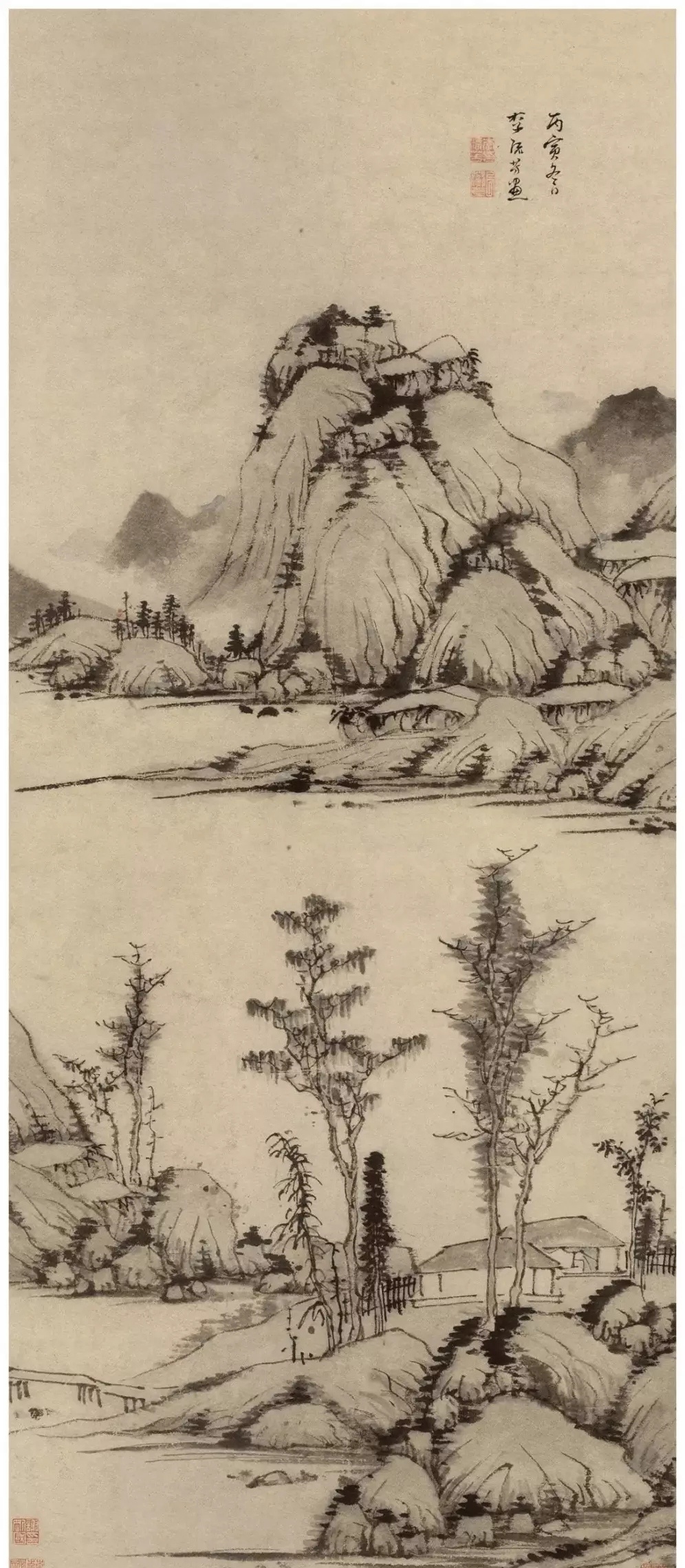 明 李流芳 溪山茅屋图。李流芳(1575~1629)明代诗人、书画家。歙县(今属