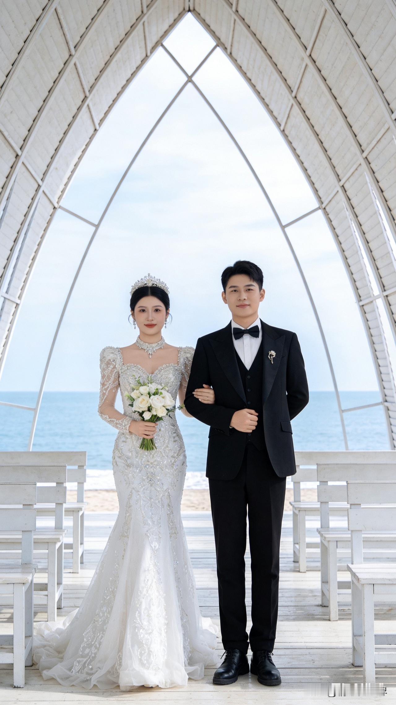 海边婚礼，浪漫至极！🌊💍👰🏻‍♂️🤵🏻‍♀️海洋风主题婚礼 海边婚纱