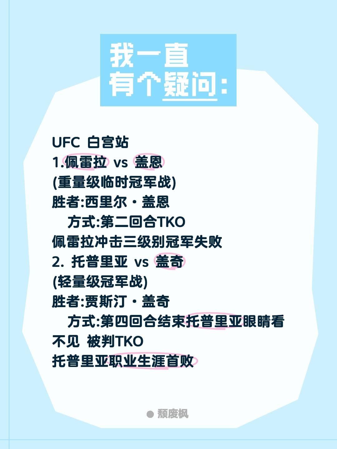 UFC 白宫站
1.佩雷拉 vs 盖恩
(重量级临时冠军战)
胜者:西里尔·盖恩
