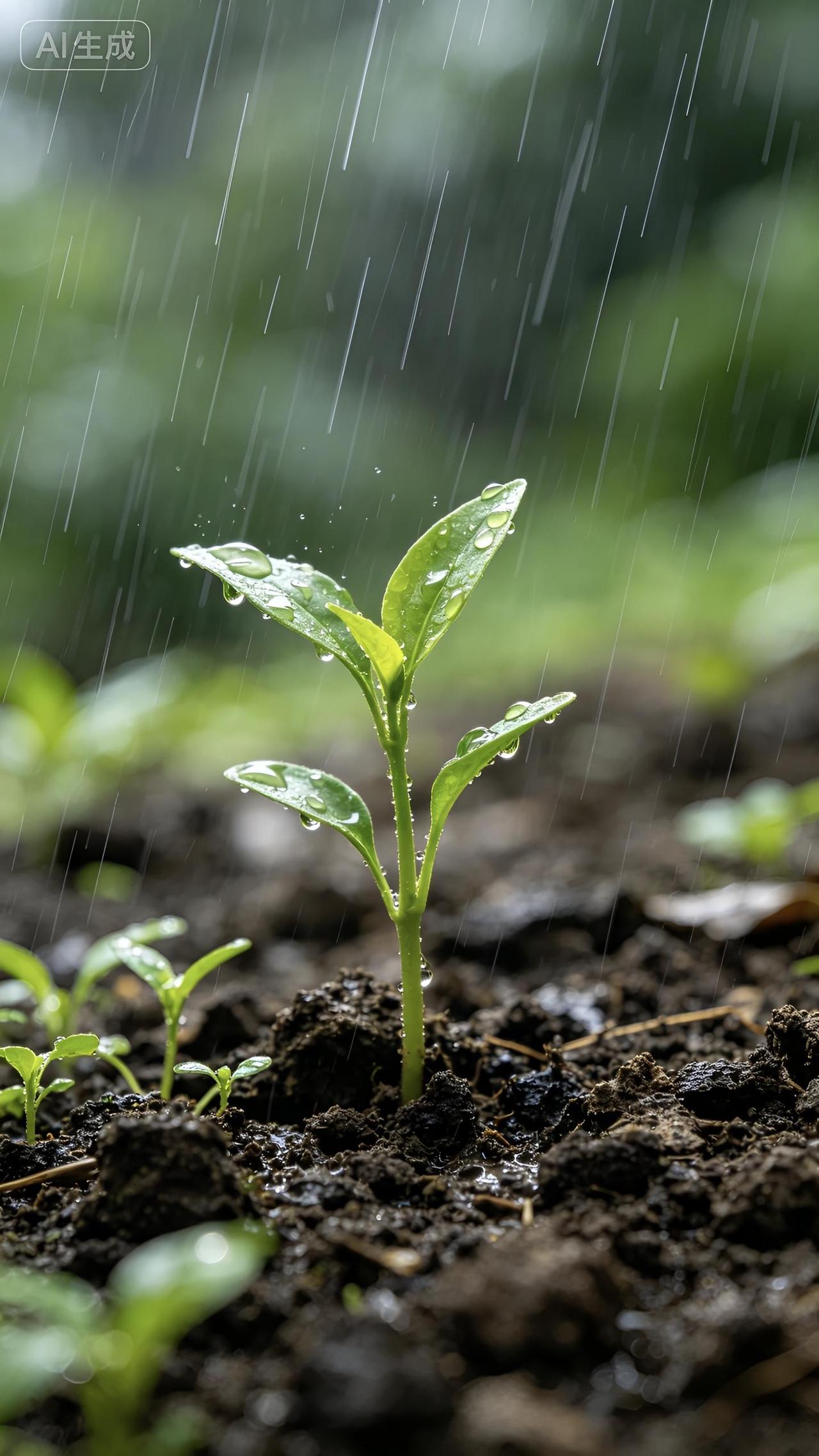 夏日生活打卡季细雨滋润干涸的土地，无声的付出终会换来一片生机盎然的绿意。