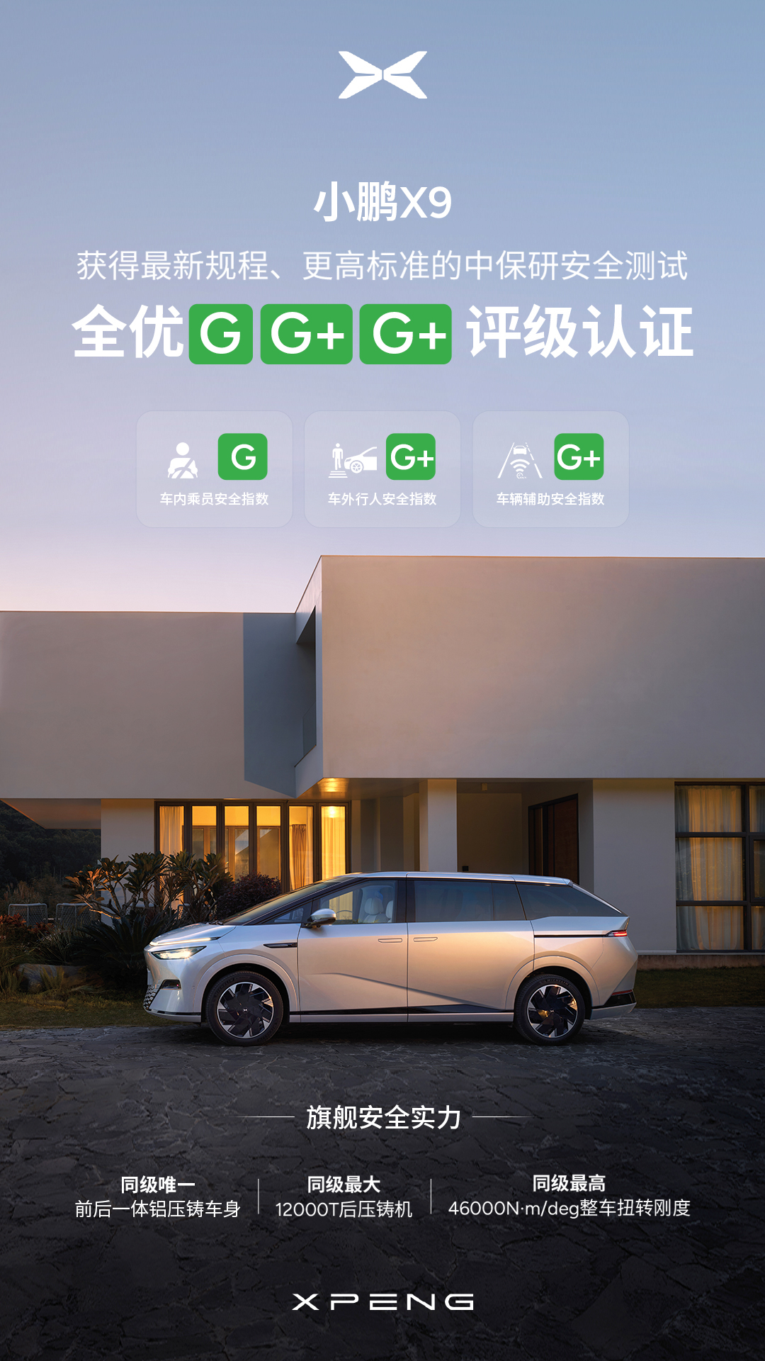 小鹏X9中保研碰撞获G+成绩 小鹏X9在最新中保研（C - IASI）安全碰撞测