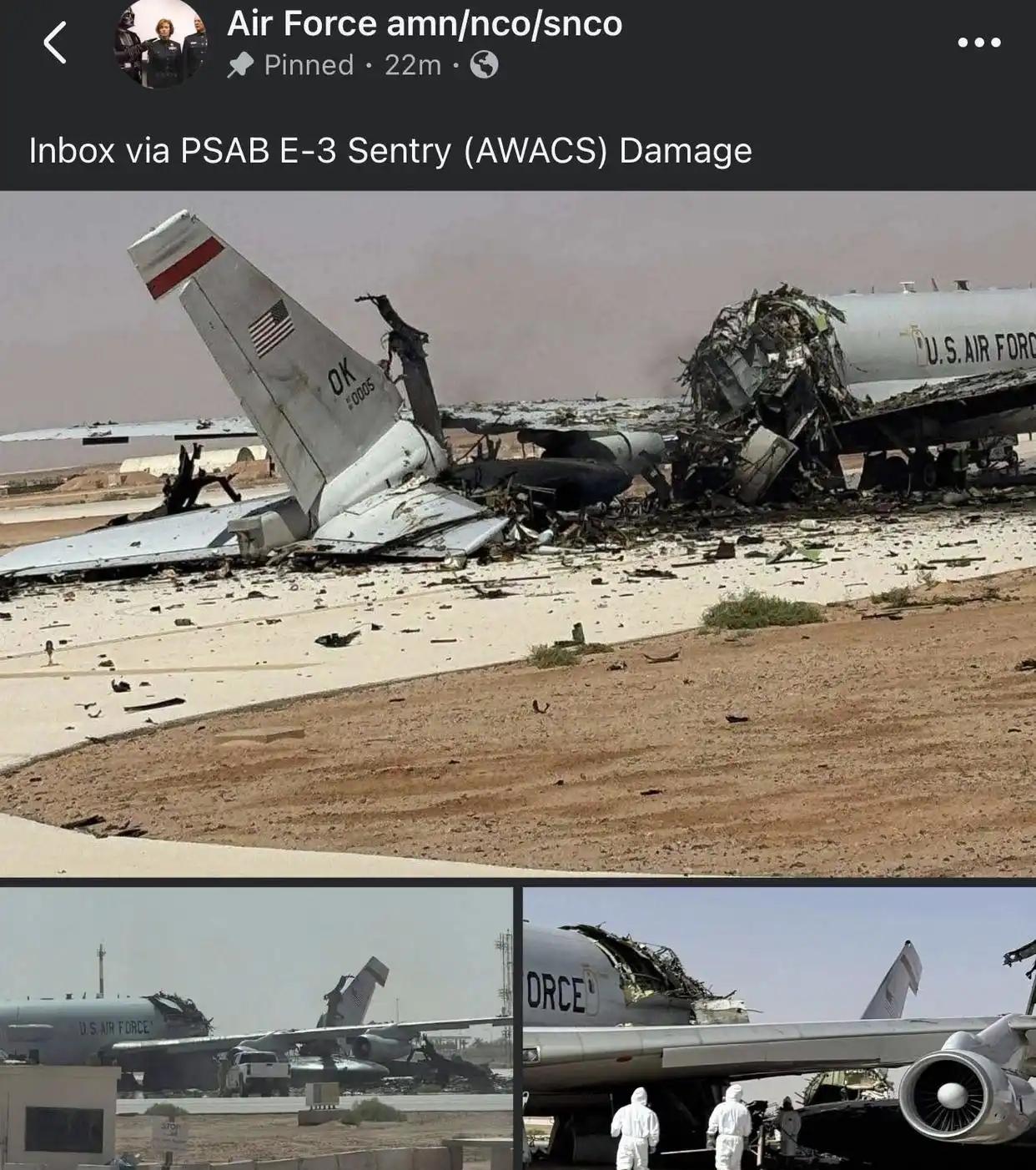 一张由美军士兵自己拍摄并流出照片，让美军的遮羞布被彻底扯下。画面中，一架E-3预