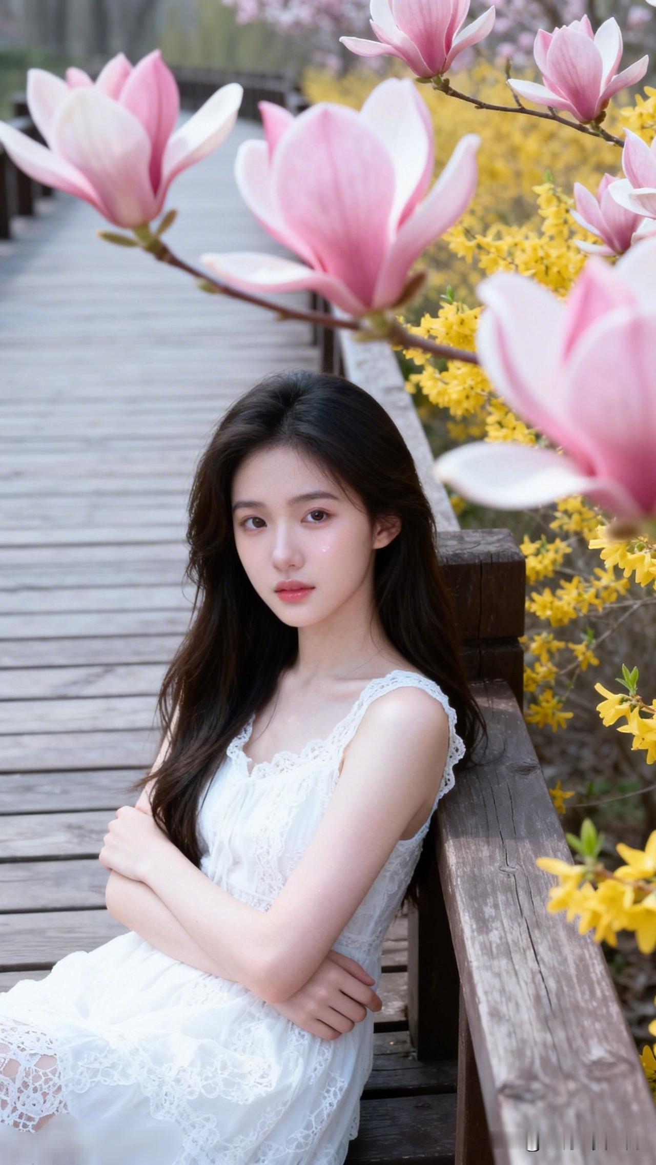 少女与花海，静谧时光，梦回春日
