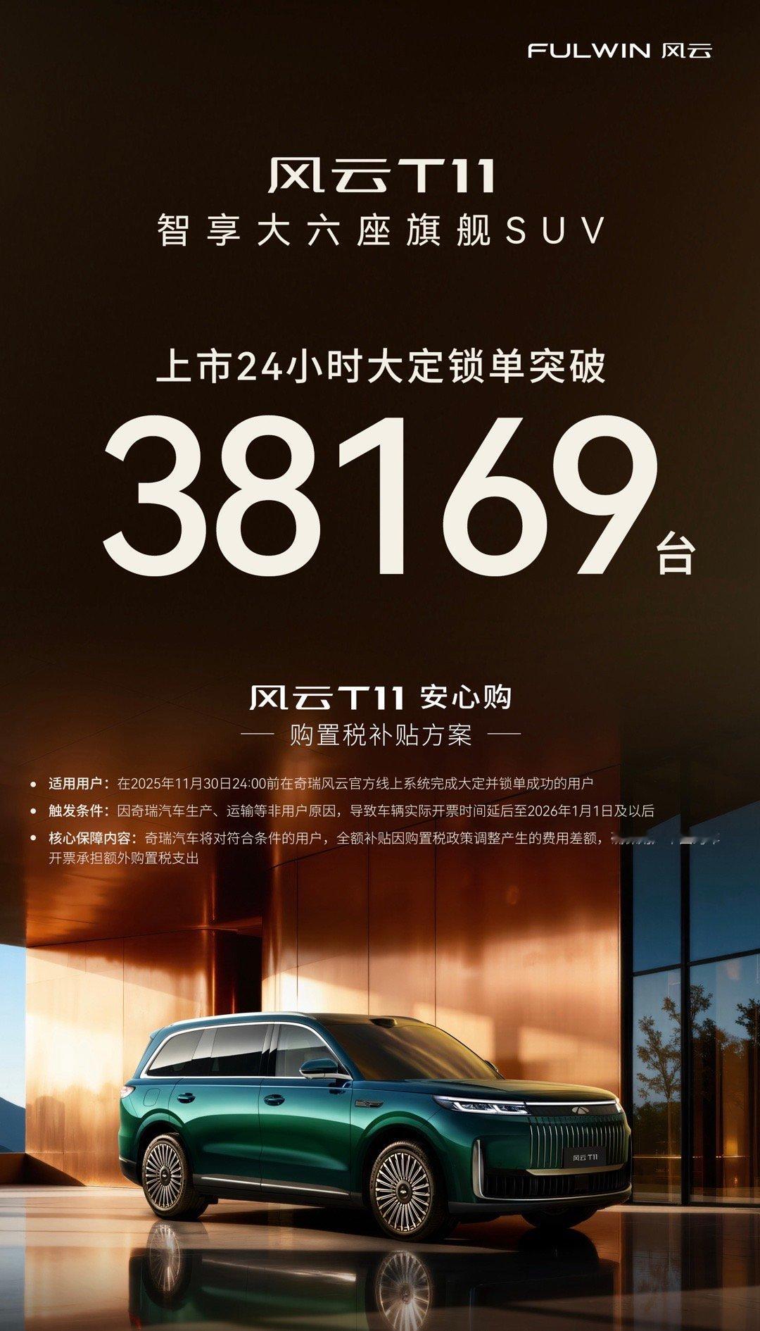 奇瑞风云T11上市24小时大定锁单38169台这车很爆火是正常的！ ​​​