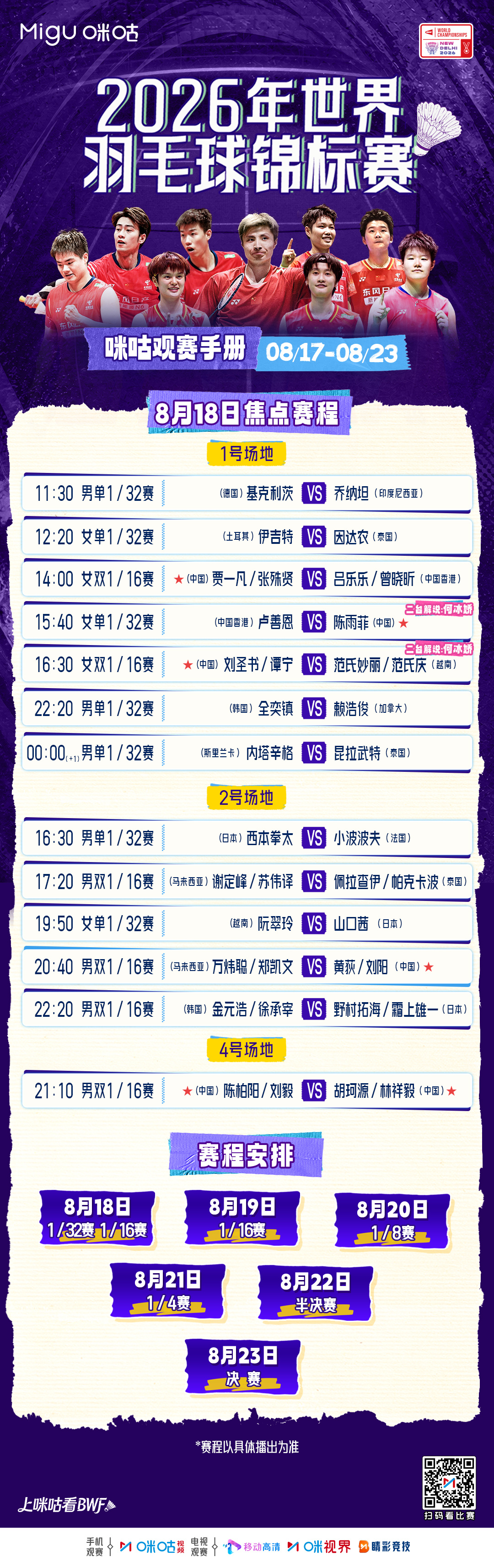 🏸#2026世界羽毛球锦标赛# 🥁8/18焦点战 国羽多线出击‼️15:30