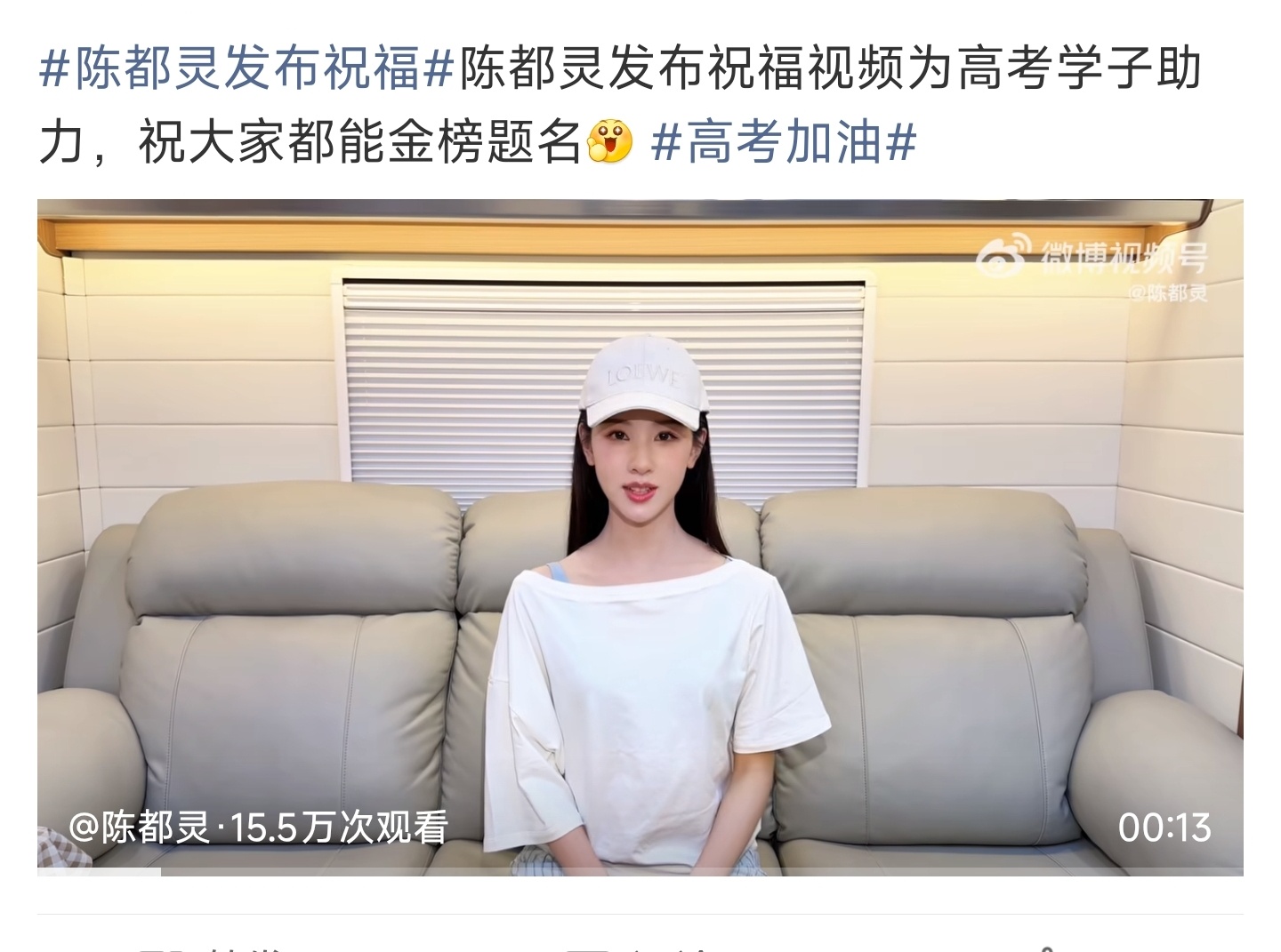陈都灵发布祝福祝所有考生都能考到自己心中理想的成绩！