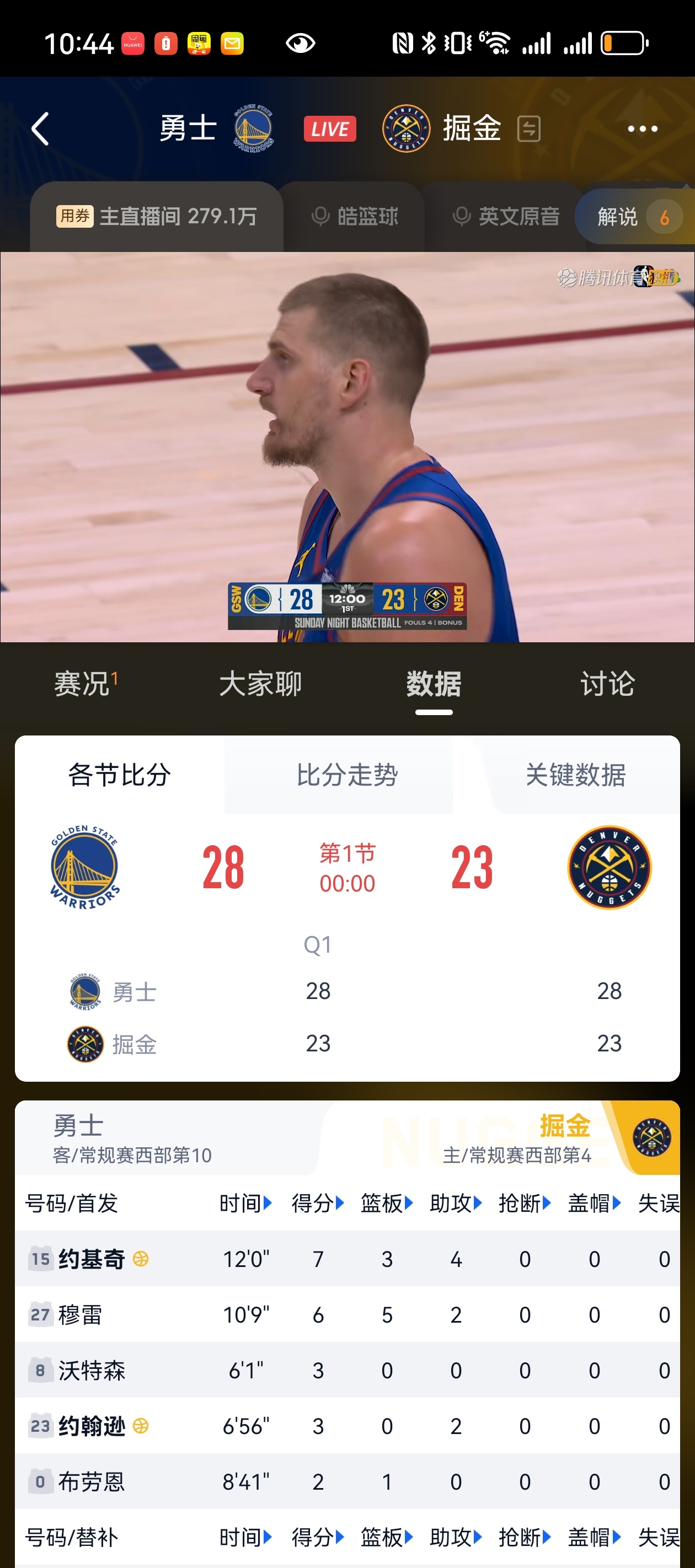 第一节的勇士强的可怕金州勇士勇士vs掘金金州勇士
