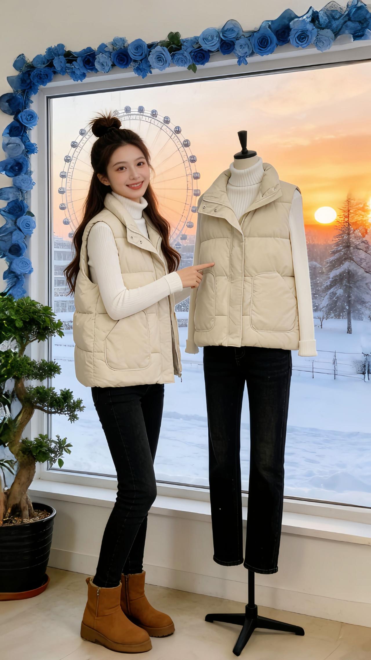 Danny的冬日棉服马甲太合心意了！在穿搭工作室给姐妹安利这款宝藏单品，坐列车奔