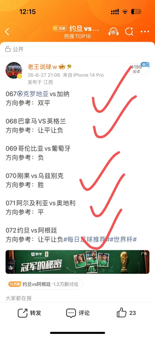 昨日公推6中5还不错 每日足球推荐世界杯