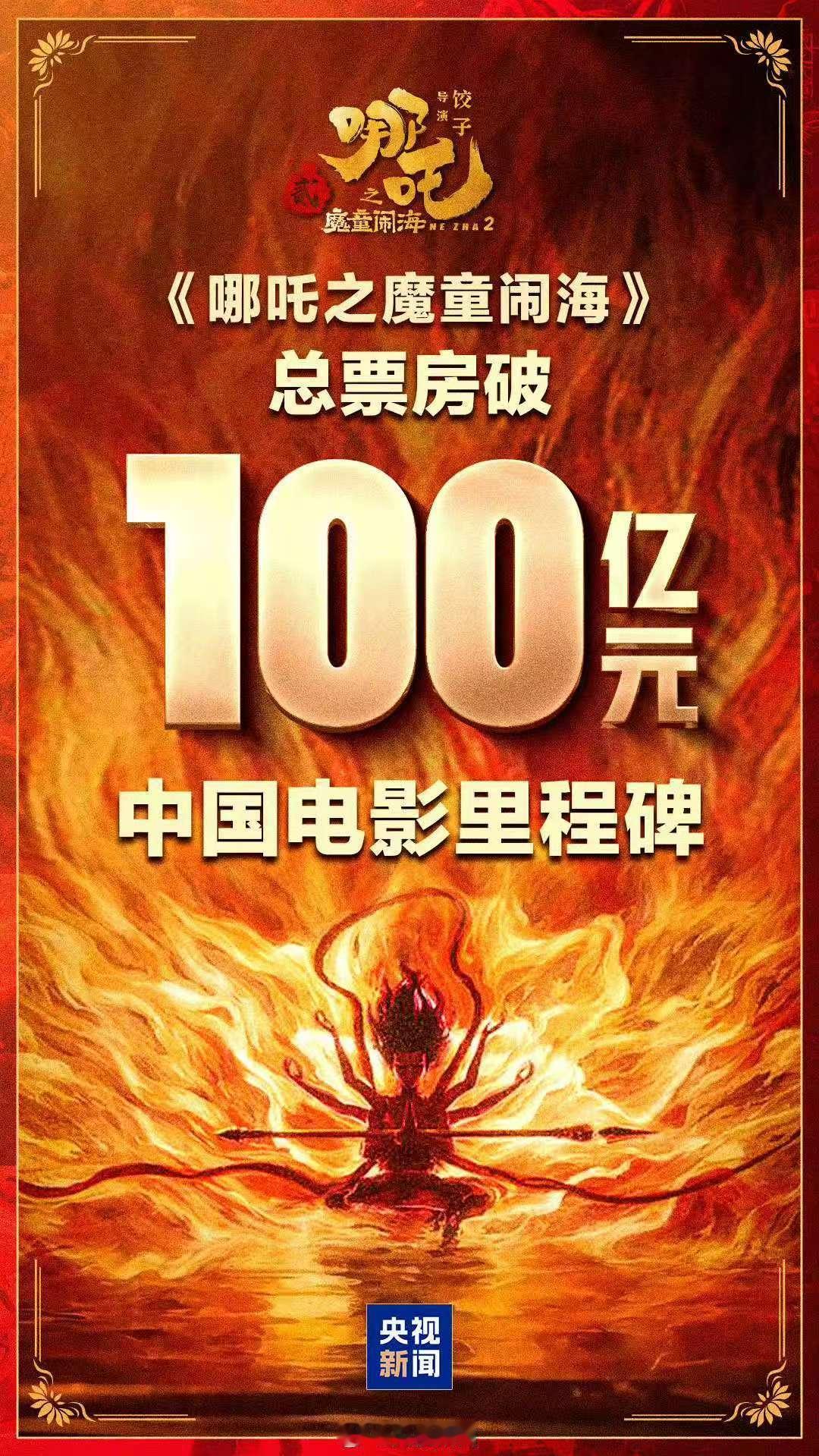 哪吒2破100亿 太强了，哪吒2的总票房已经突破100亿了，中国电影的一大里程碑