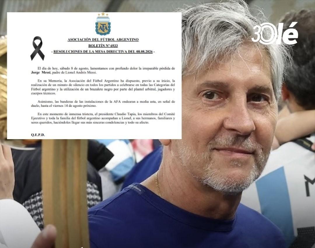 举国足坛寄哀思！阿根廷足协官宣降半旗一周，全联赛赛前默哀送别豪尔赫豪尔赫·梅西离