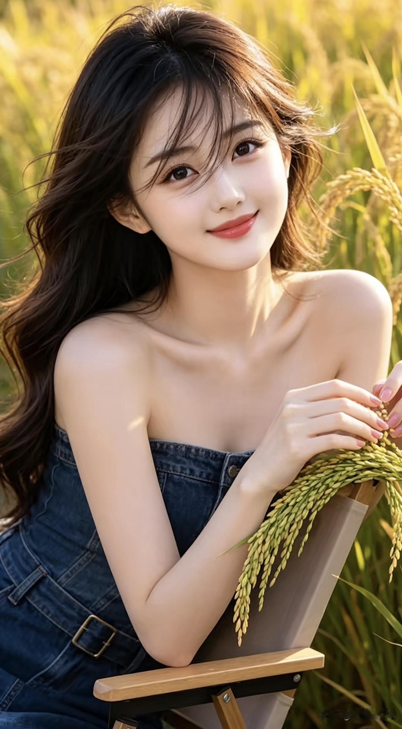 田园少女，笑靥如花，金麦田间，甜美如梦田园里的美女 麦田劳作少女 曲靖阿诗玛雕塑
