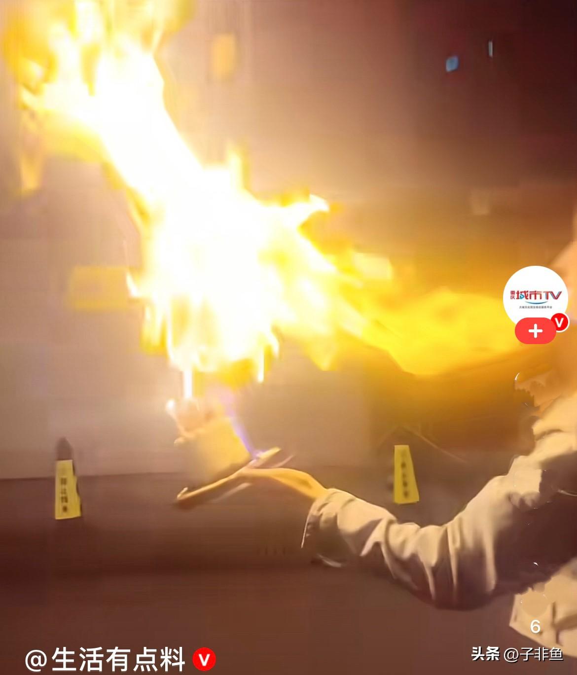 近日，浙江一女演员要拍网红视频，在自己过生日时，先口里含一口酒精，然后冲着生日蛋