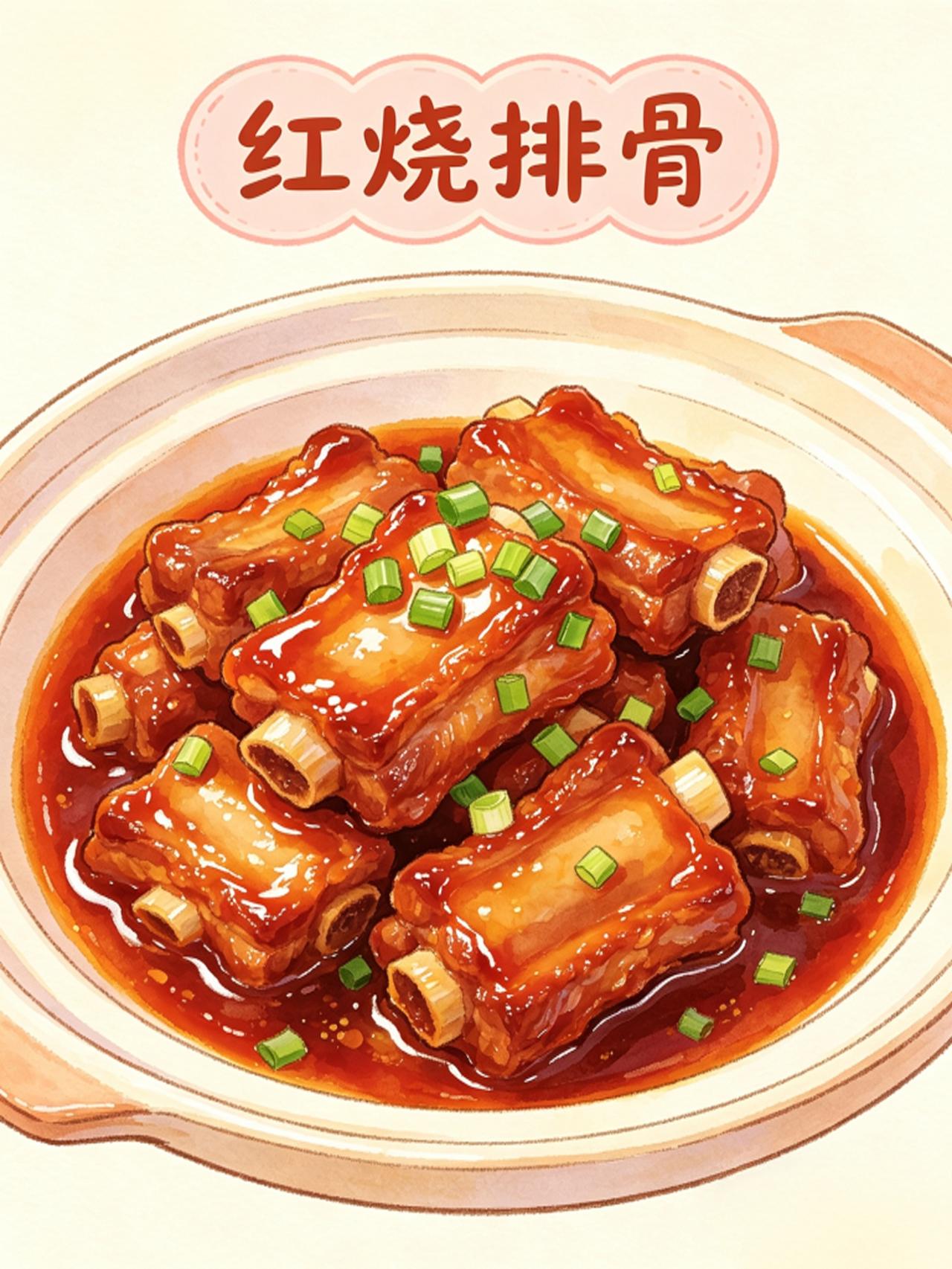 红烧排骨真是让人欲罢不能！色泽红亮，肉质酥软脱骨，咸甜适中还不油腻，配饭拌面都超