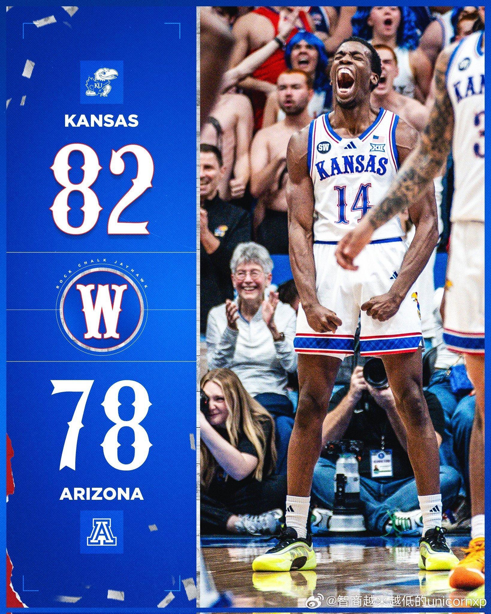 Darryn Peterson缺席的堪萨斯大学击败全美头号种子亚利桑那大学NCA