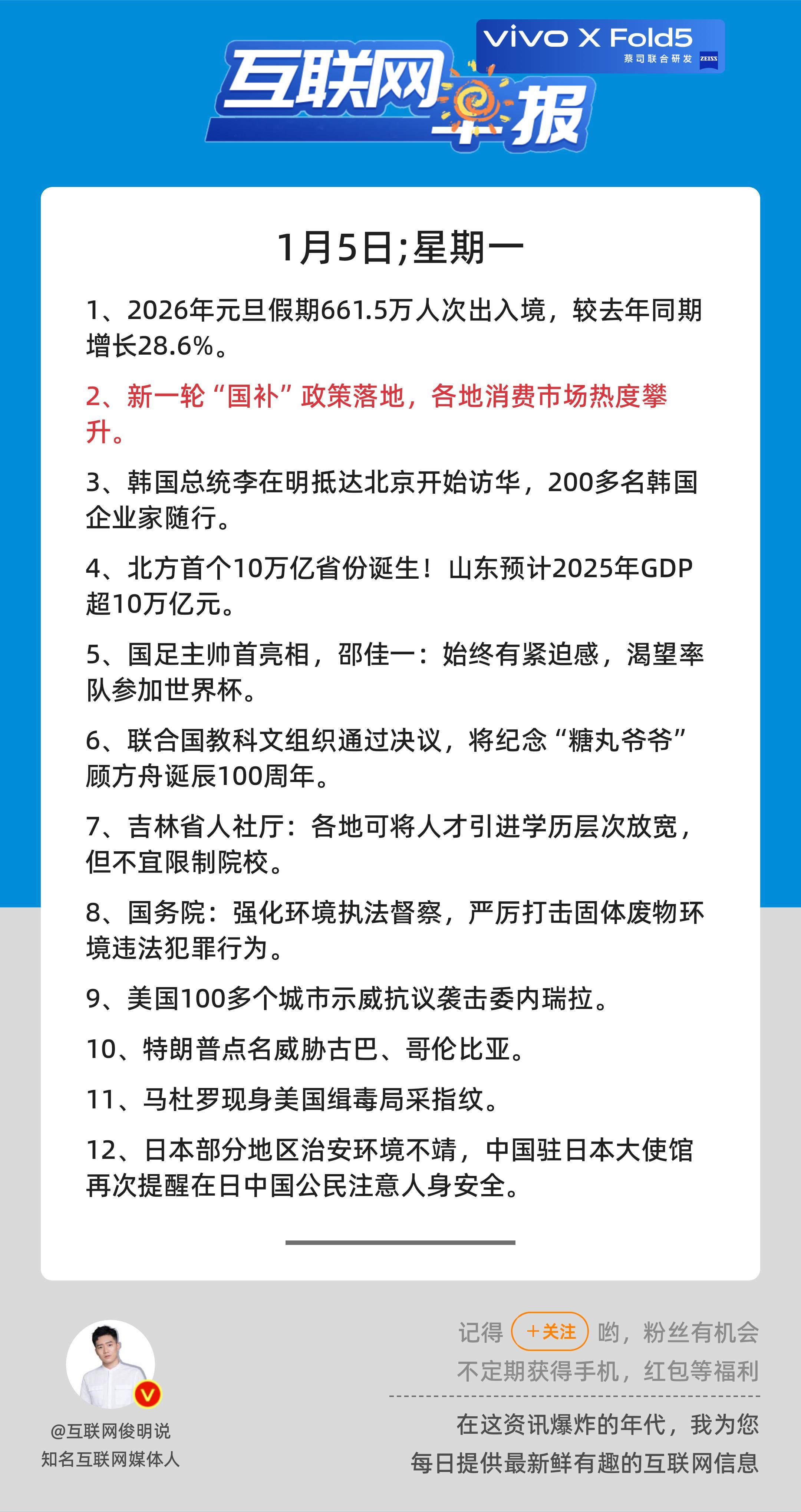 1月5日，星期一，《第3009期》；互联网早报，众览天下事关心第2条：新一轮“国