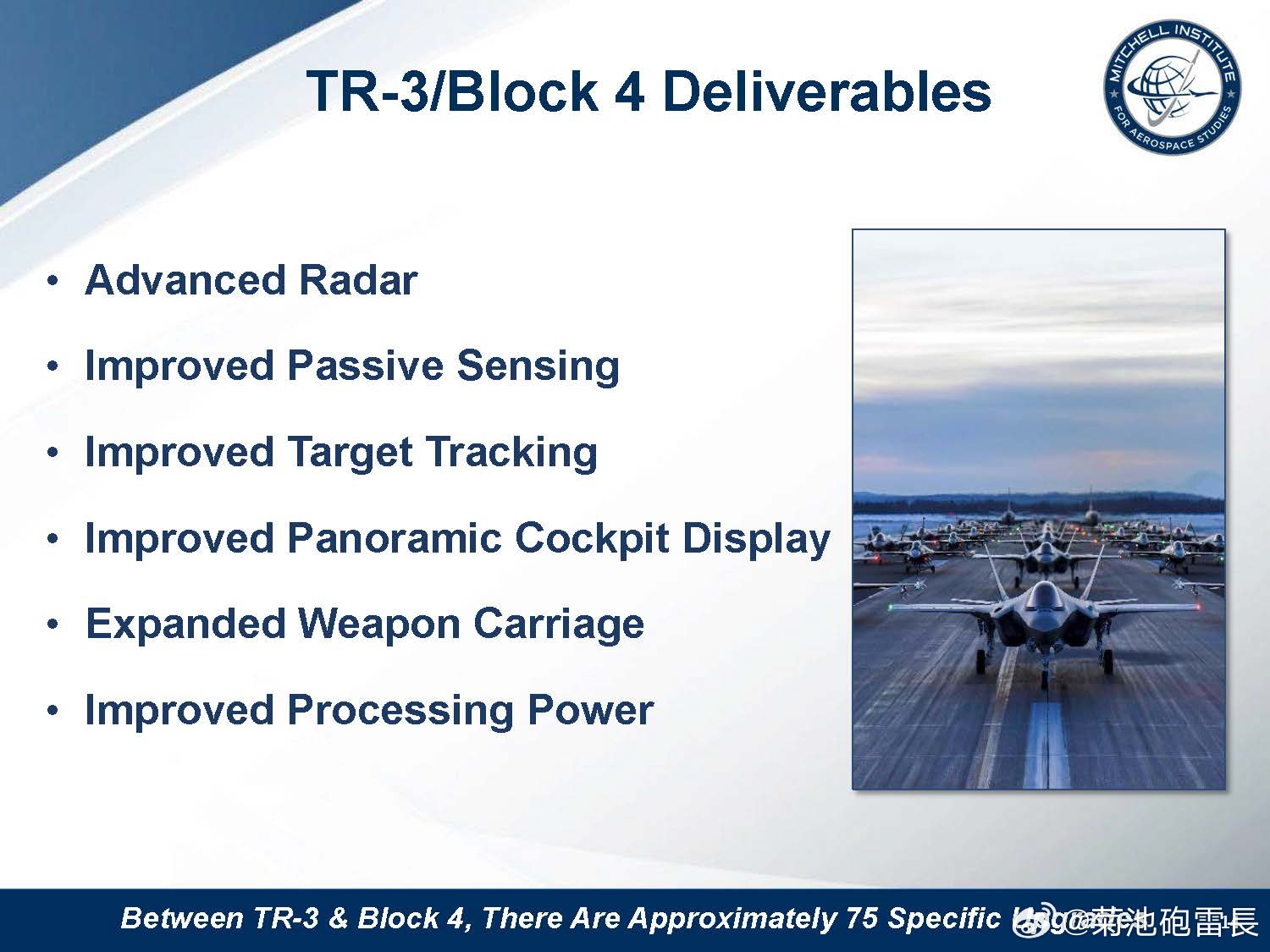 美国智库米切尔首次披露了一些F-35 TR-3/Block 4的前所未见的信息：