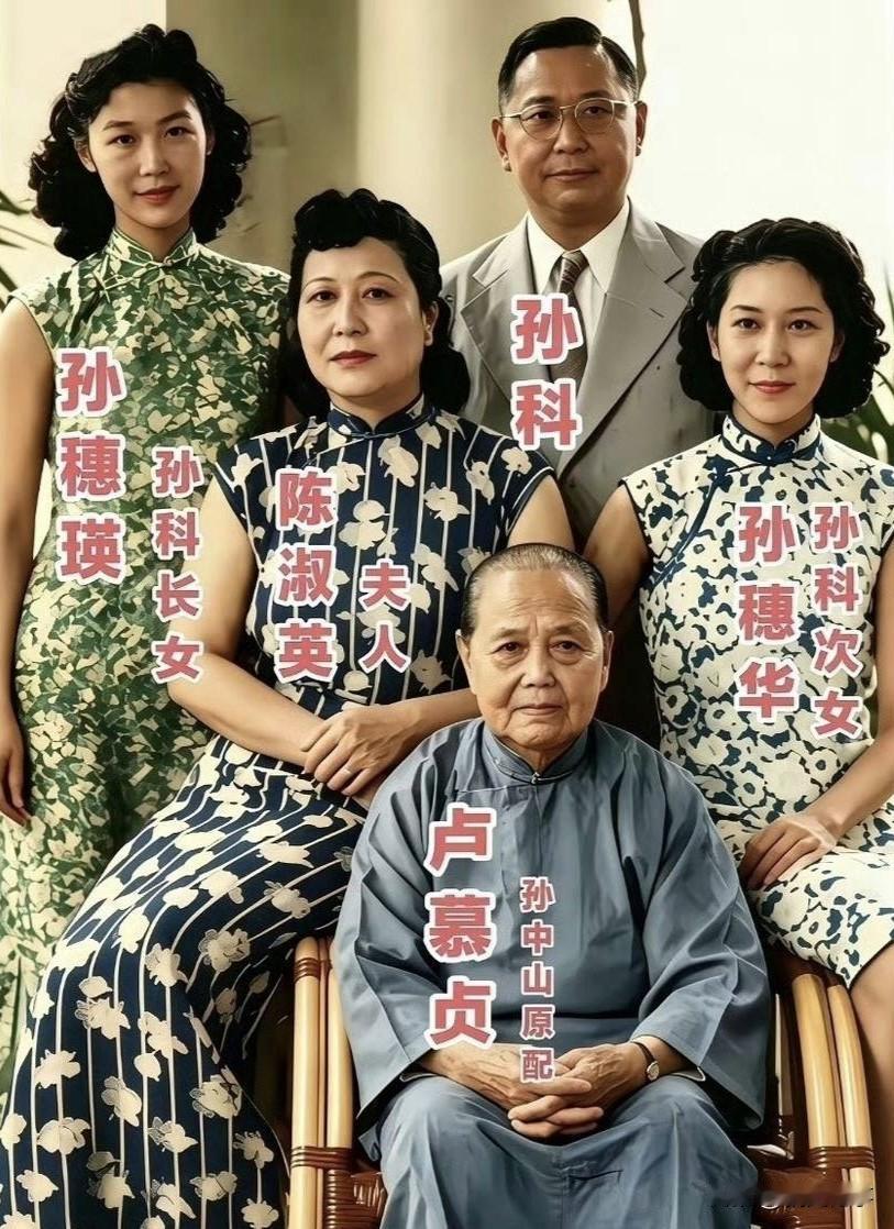 这是孙中山的原配夫人卢慕贞与儿孙们的同框合影。镜头下的她朴素沉静，面容慈祥，目光