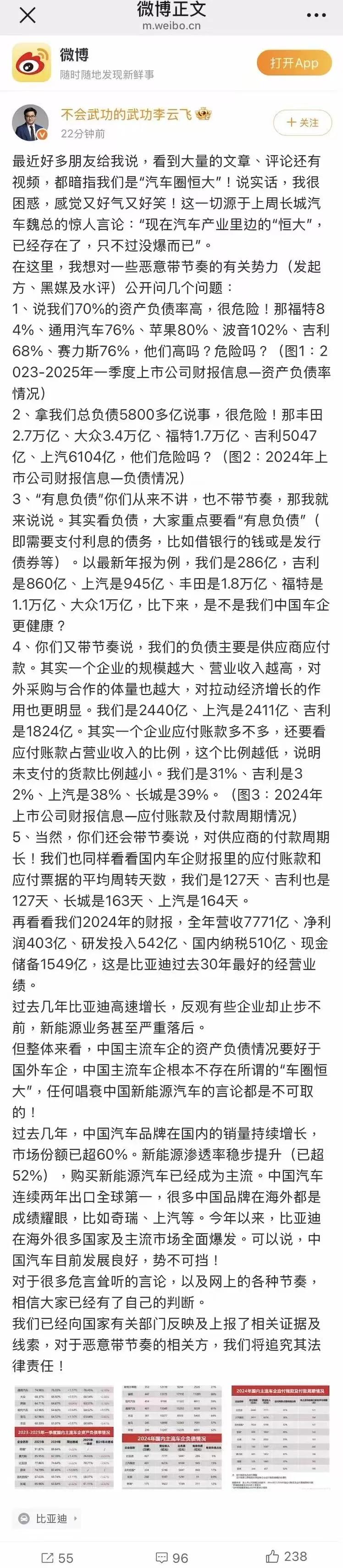 比亚迪李云飞正面回应，车圈恒大危言耸听的暴论，当一个车企领导的，不搞技术，不搞研