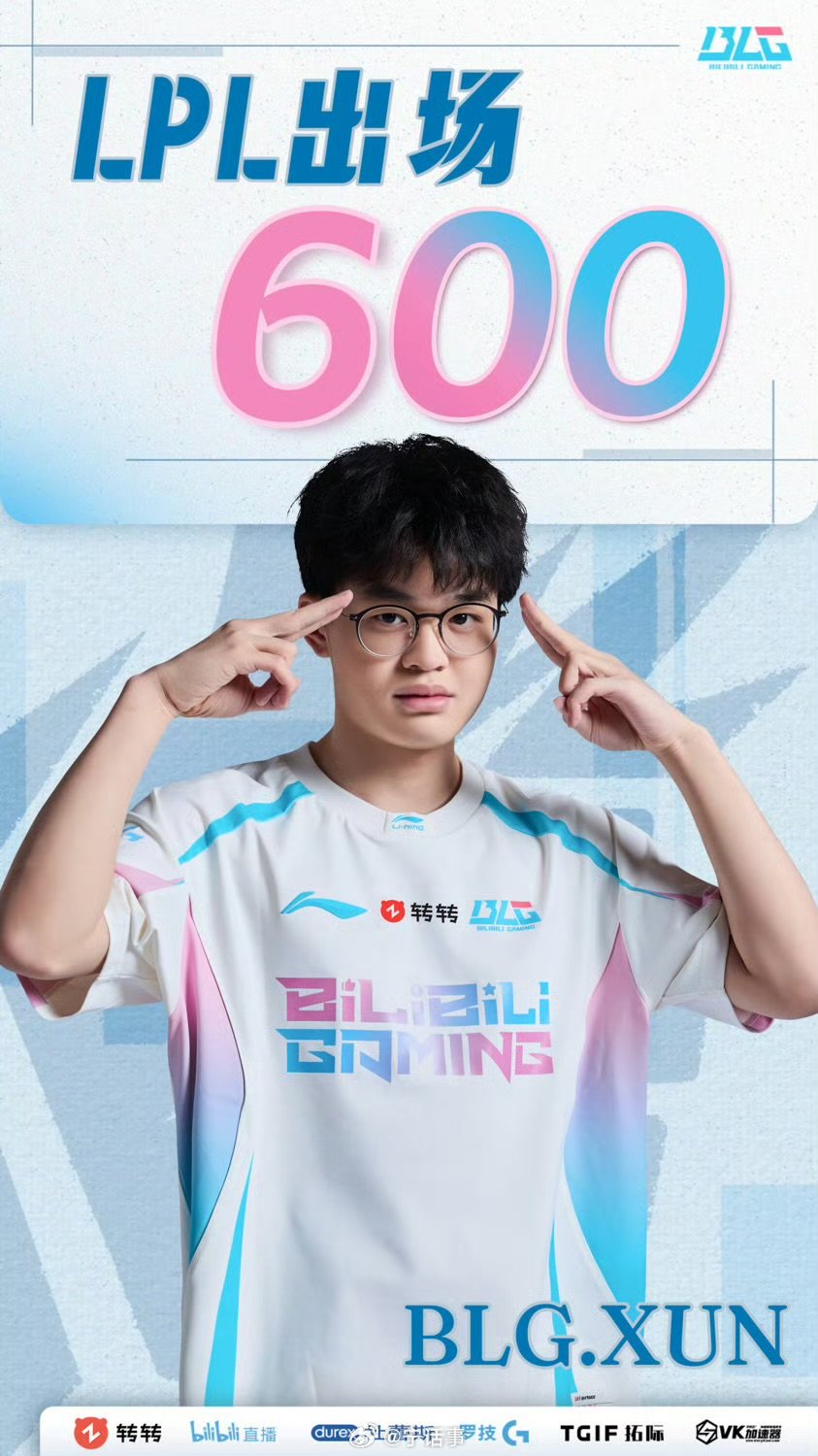 XUN600出场 BLG对阵JDG的比赛中XUN达成LPL 600出场里程碑！B